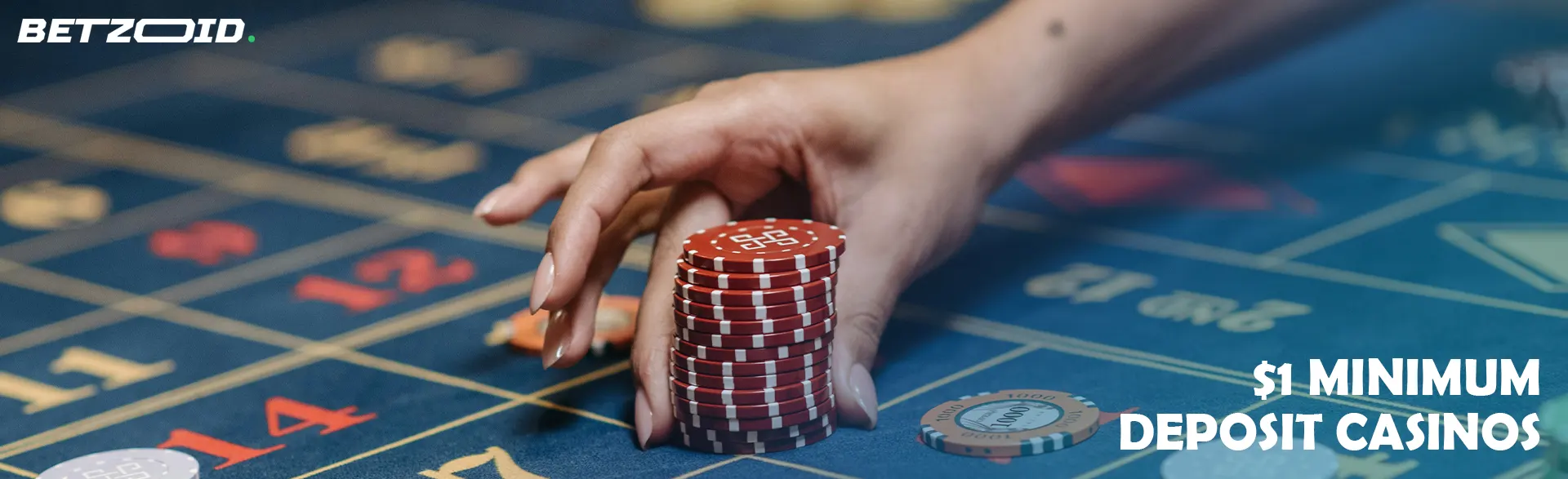 The player places chips on the casino table.