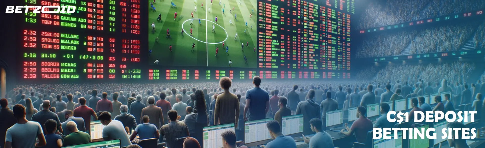 Crowds of people watch huge screens with sports matches.