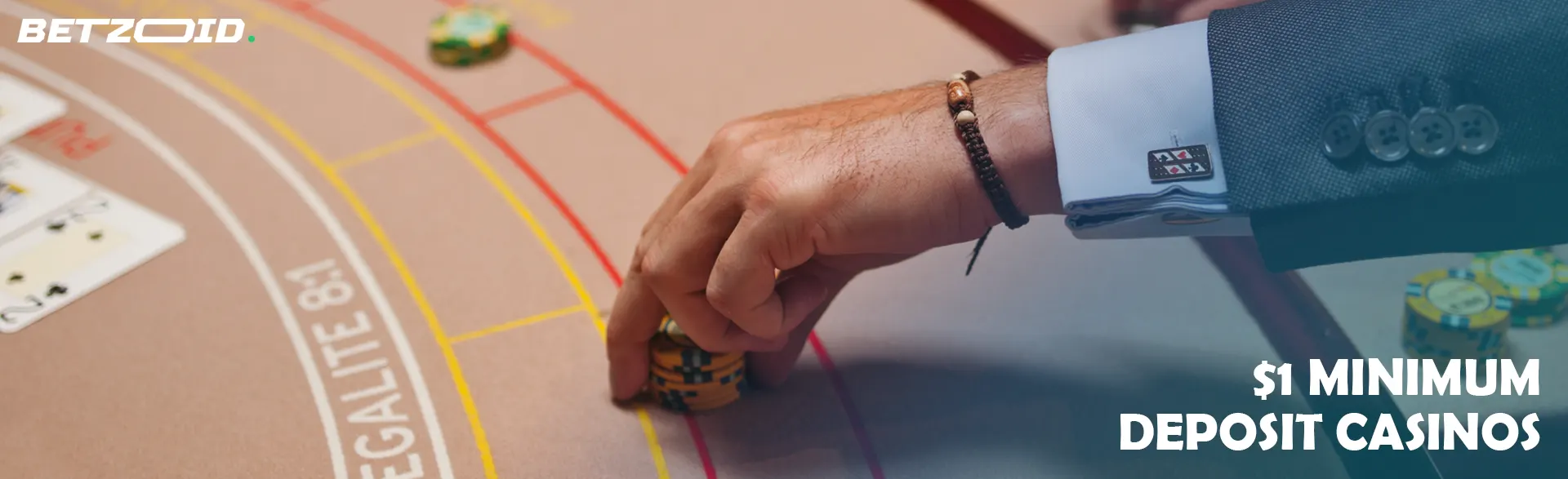 The player places chips on the casino table.