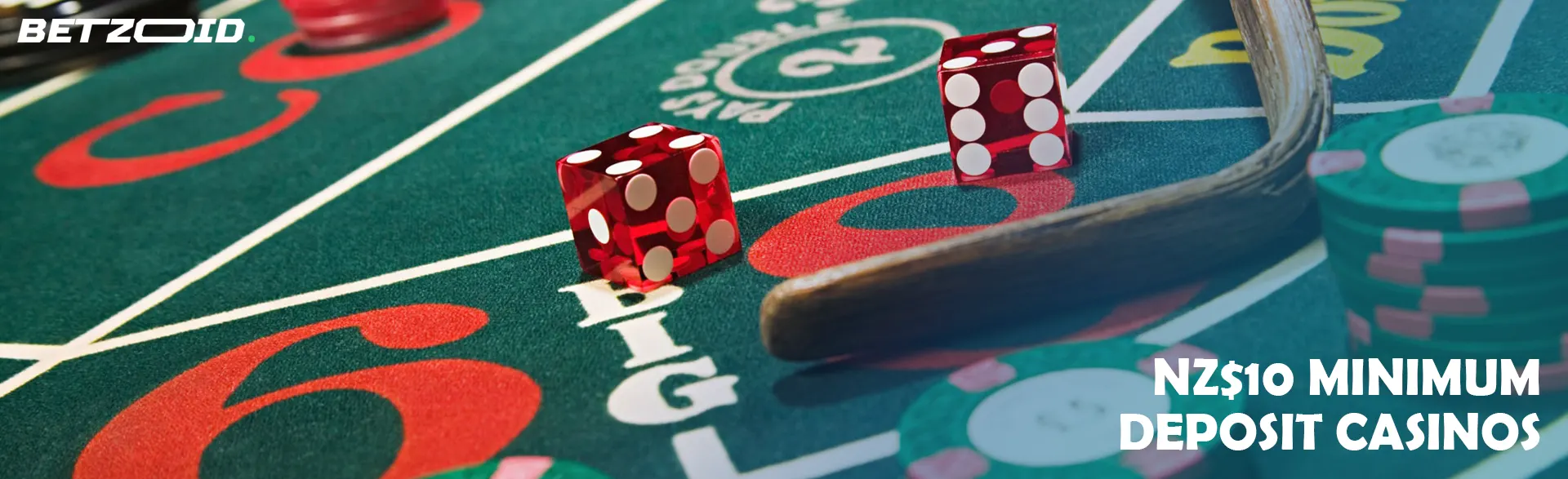 Dice and chips on a casino table.