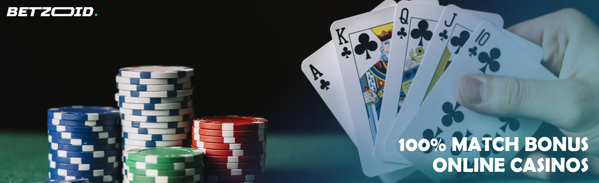 The player holds cards next to casino chips.