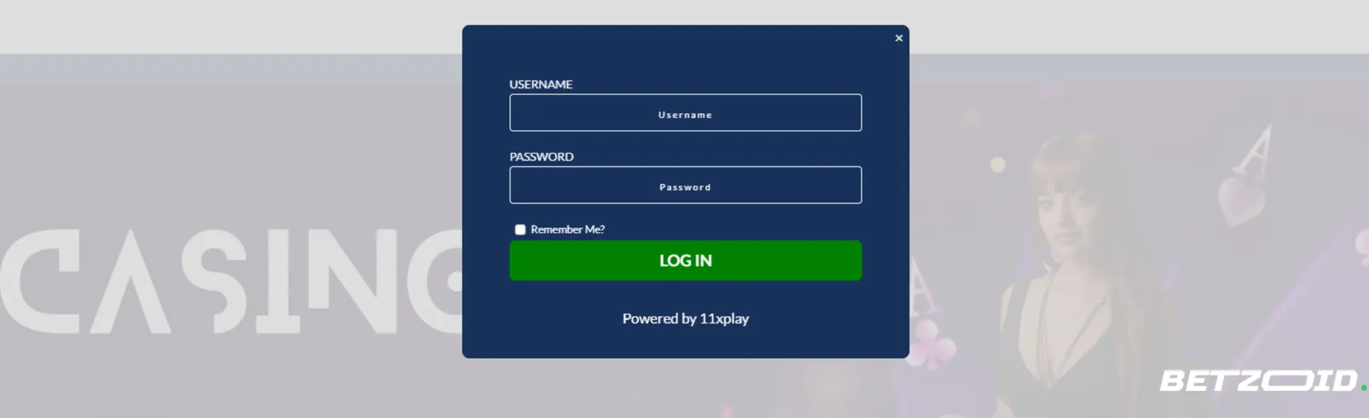 11xplay user login interface.