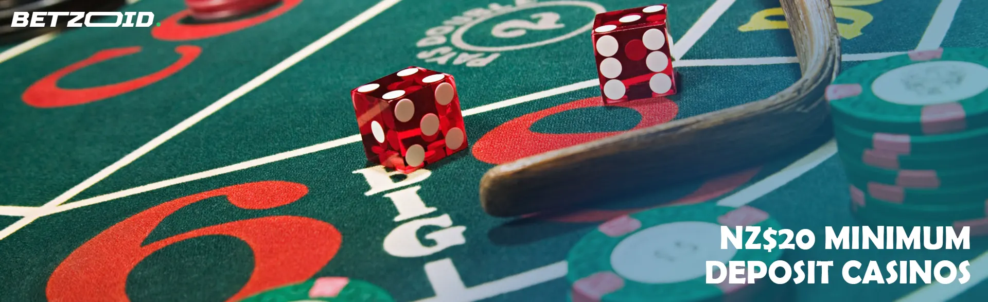 Dice and chips on a casino table.