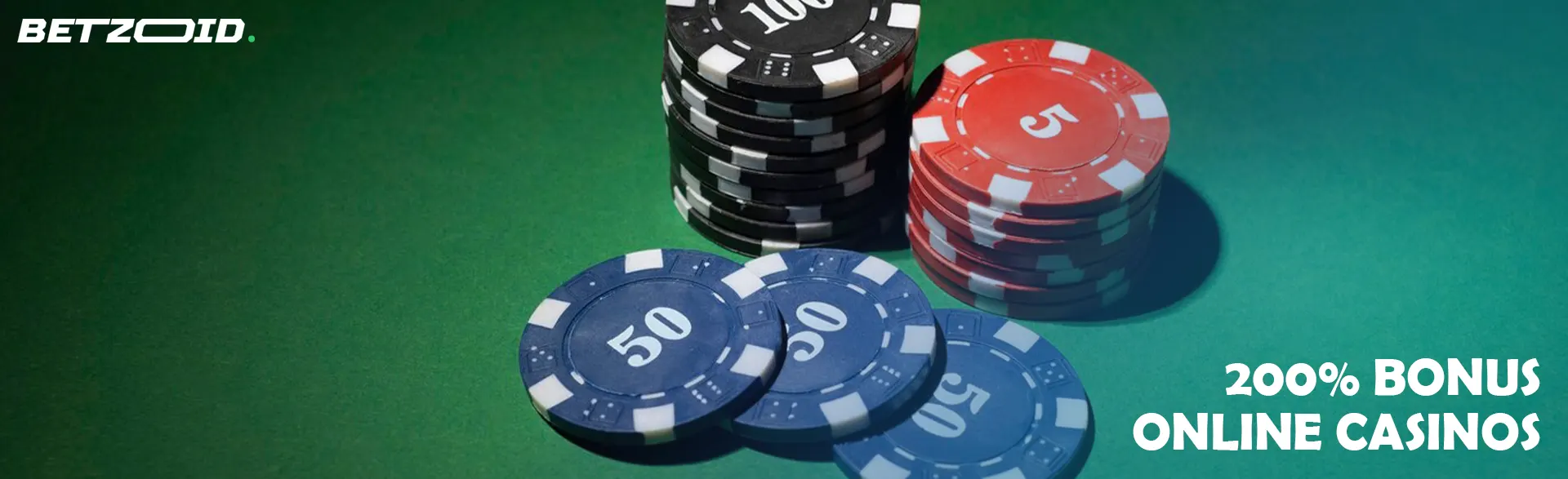 Chips of different denominations on a green background.