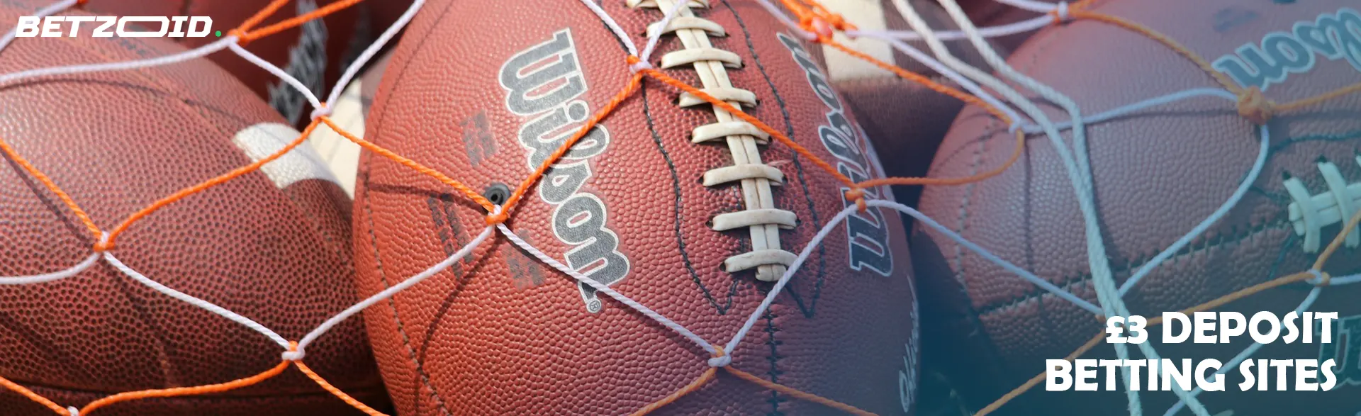 American football balls in the net.