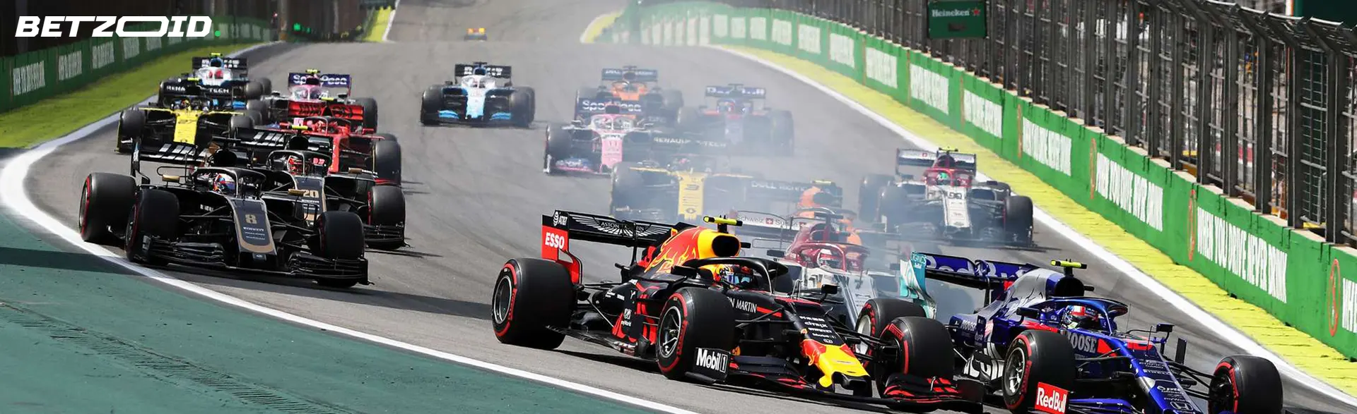 Formula 1 cars on the track during the race.