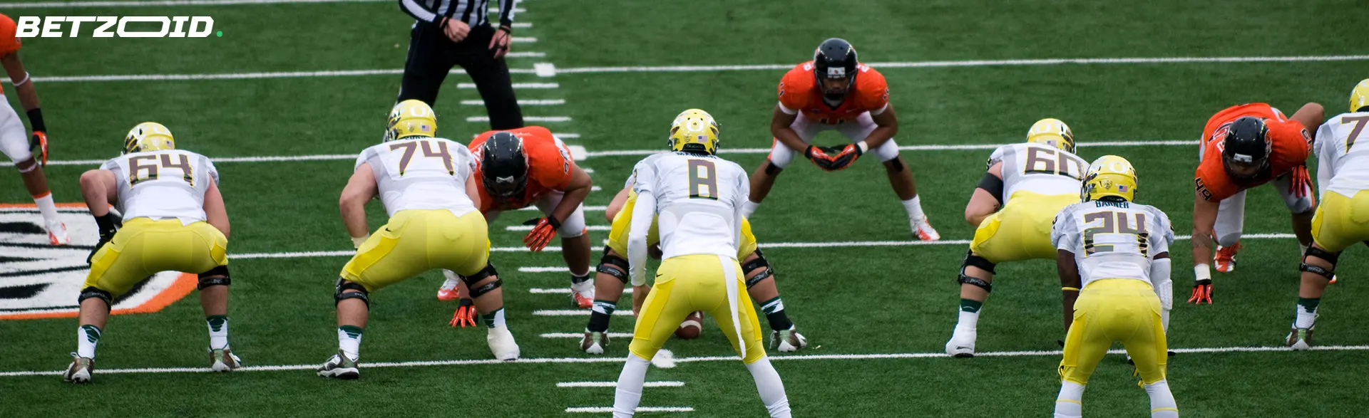 American football players at the start of the match.