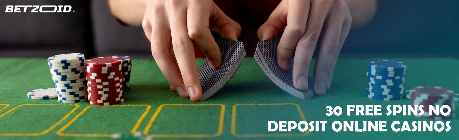 The player shuffles the cards next to the casino chips.