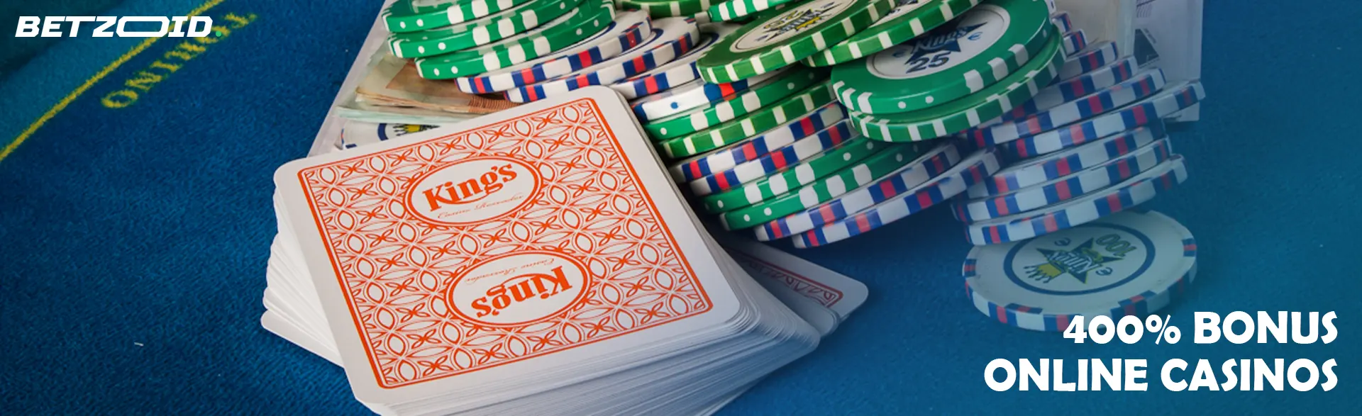 Cards and chips on the casino table.