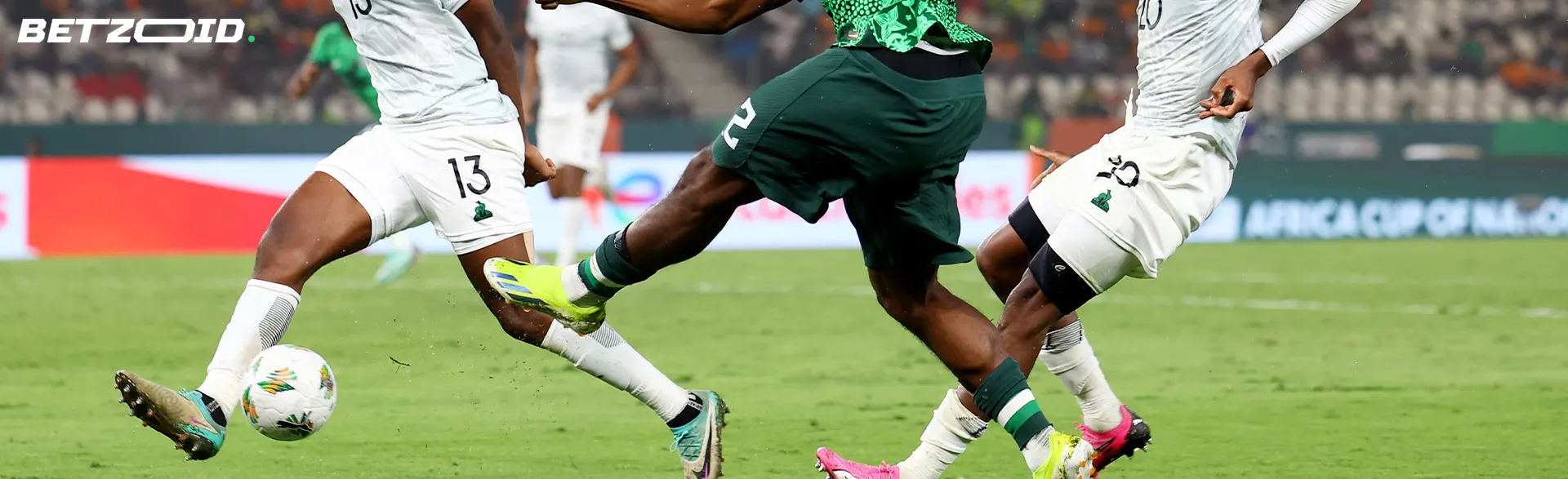 Soccer players in action during a match.