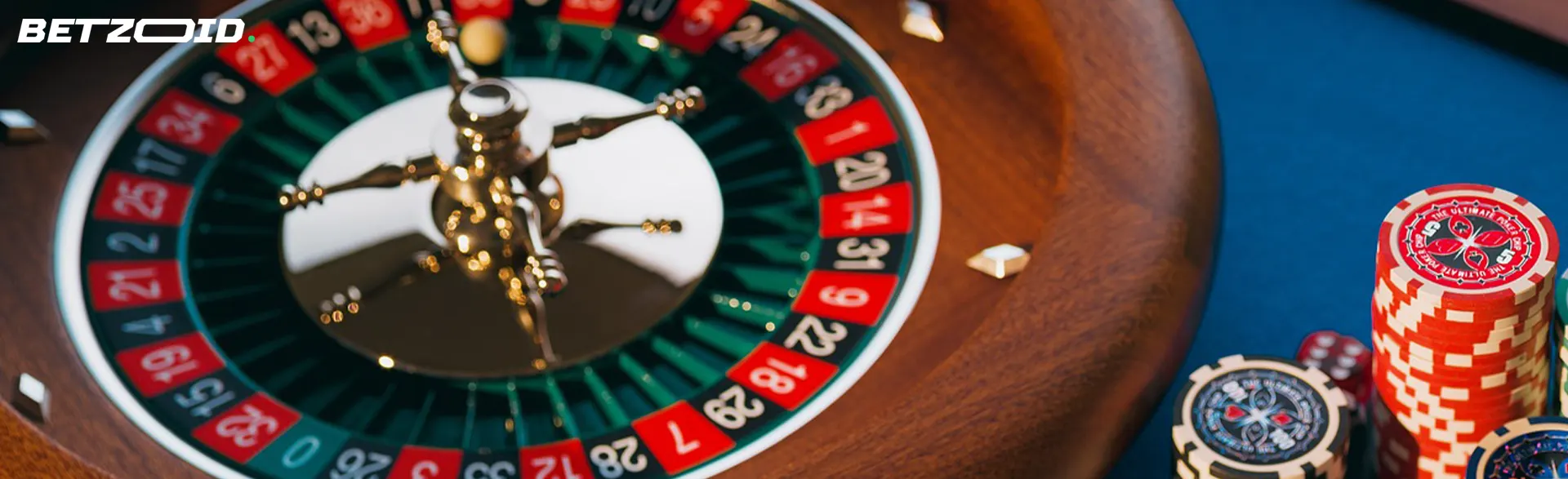 Roulette and stacks of betting chips.