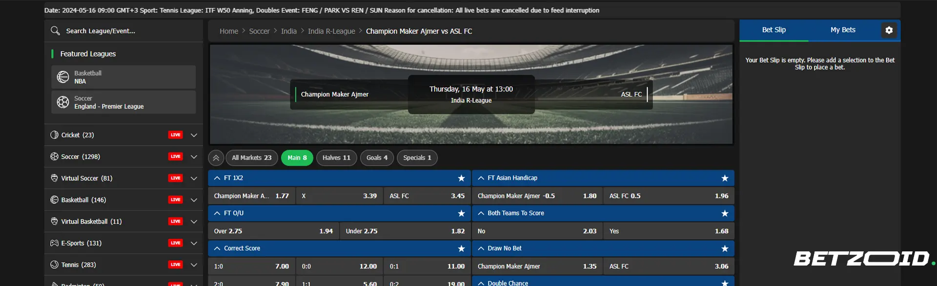 Ace2King football betting odds.