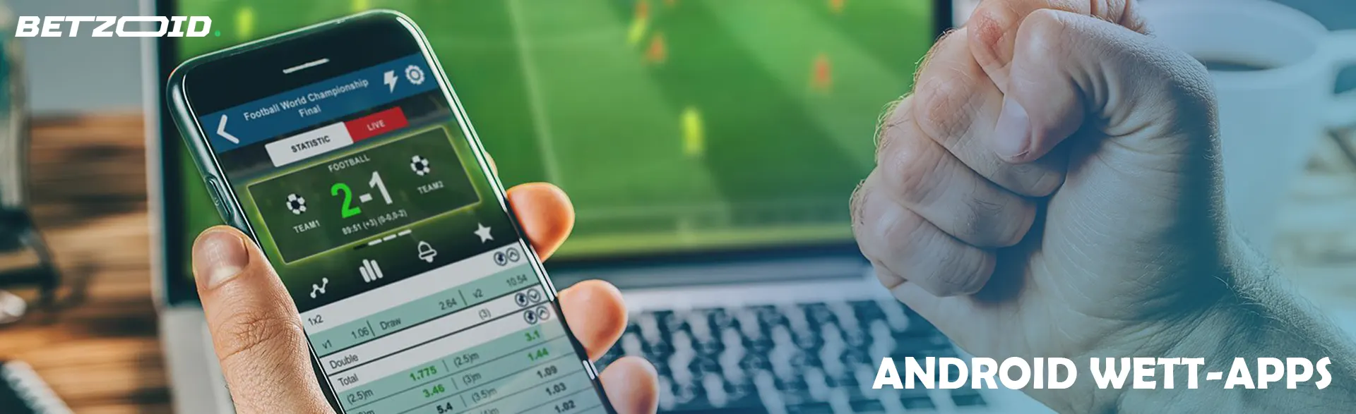 Mann hält Smartphone mit Wetten.