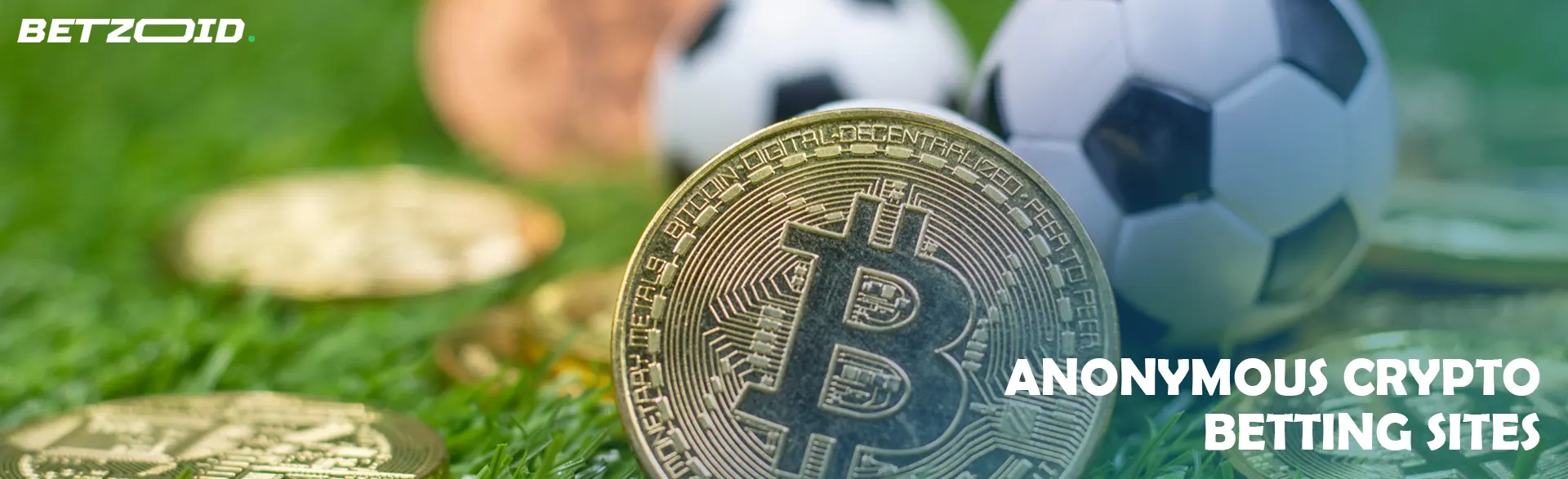 Bitcoin coin on the background of soccer balls.