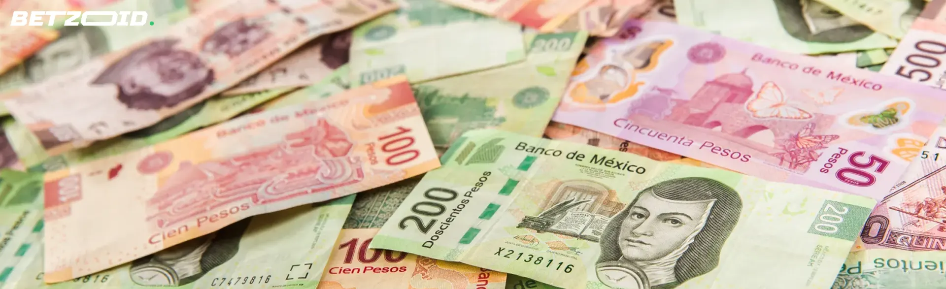 Billetes de pesos mexicanos esparcidos.