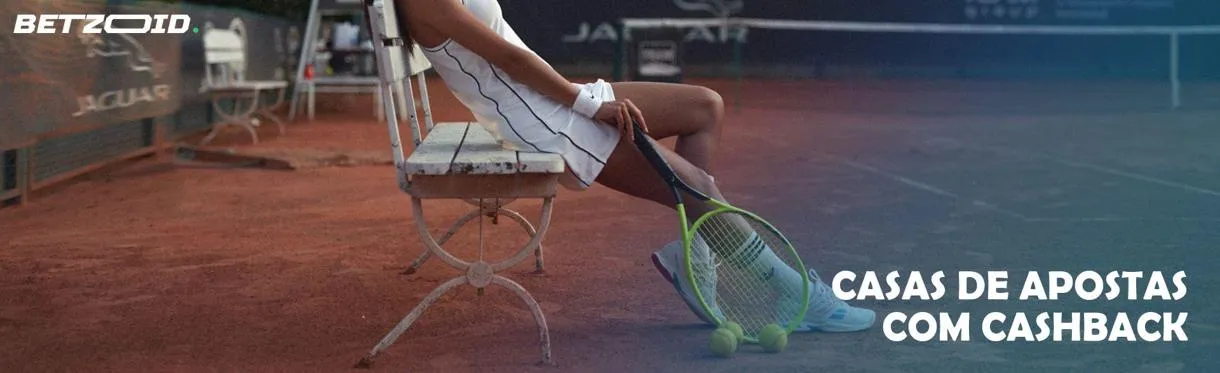 Uma tenista está sentada em um banco com uma raquete e bolas ao seu lado.