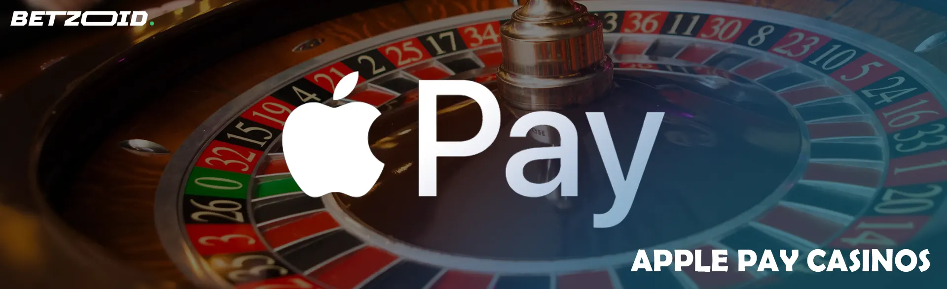 Apple Pay logo on casino roulette background.