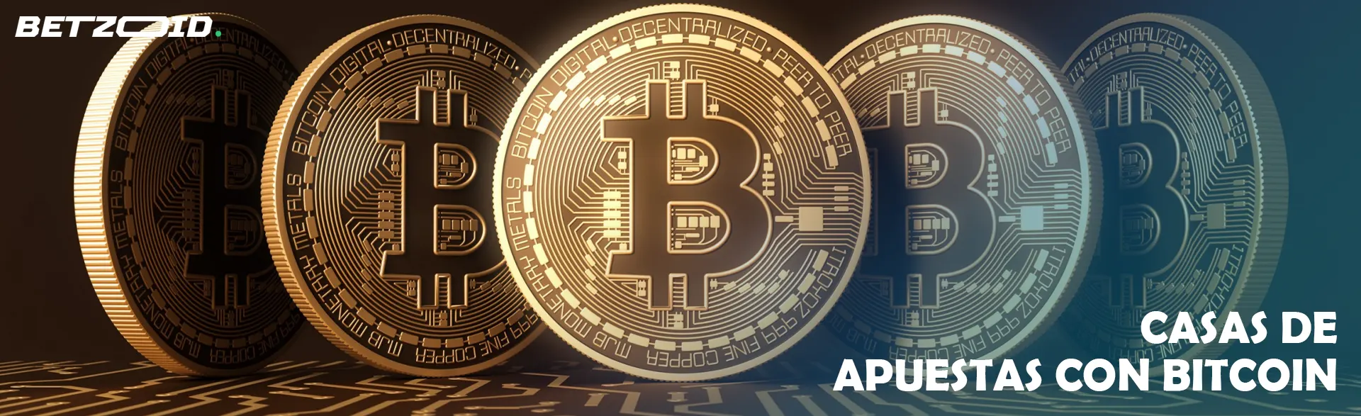 Varias monedas de bitcoin en fila.