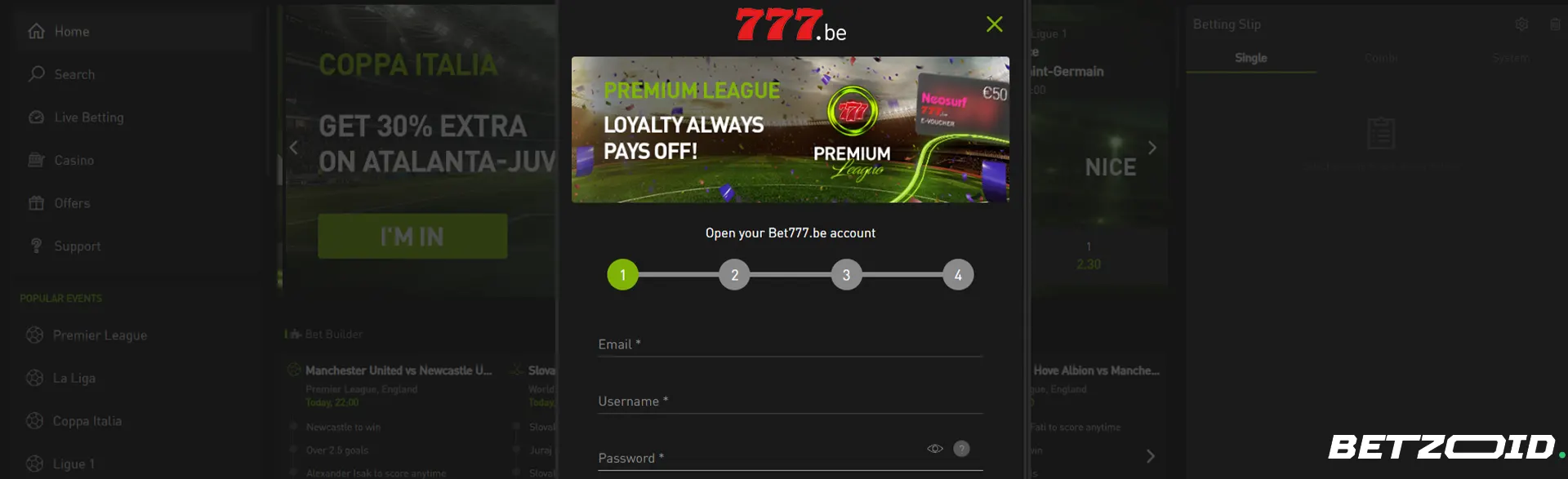 Bet777 login and registration for Indian users.