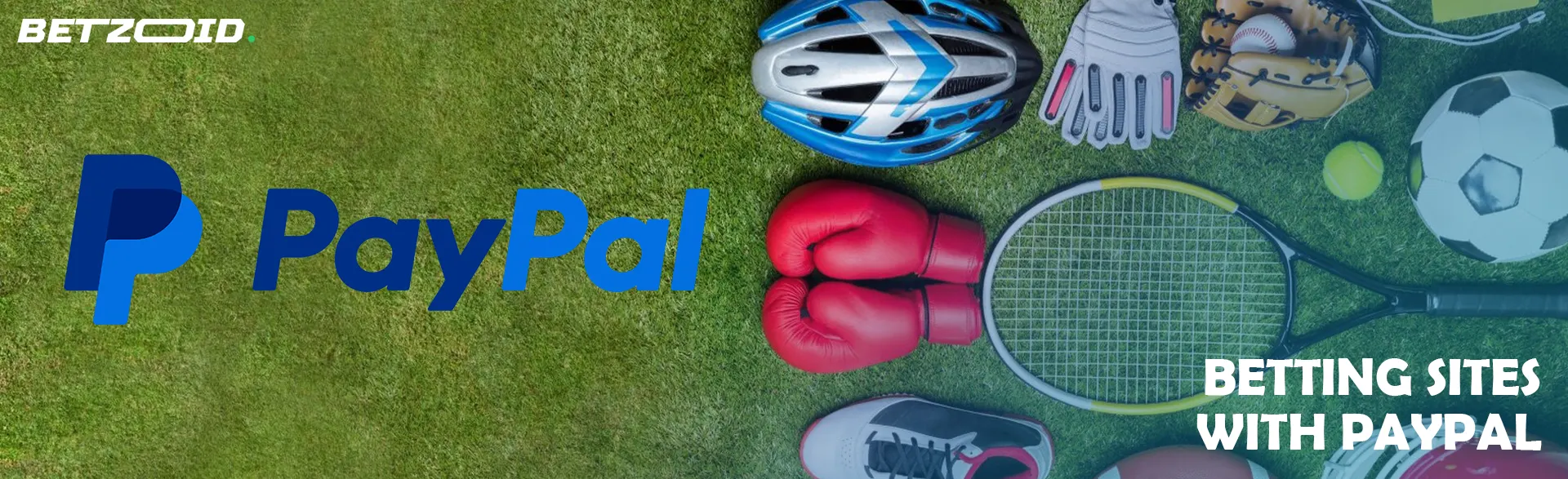 Various sports equipment next to the PayPal logo.