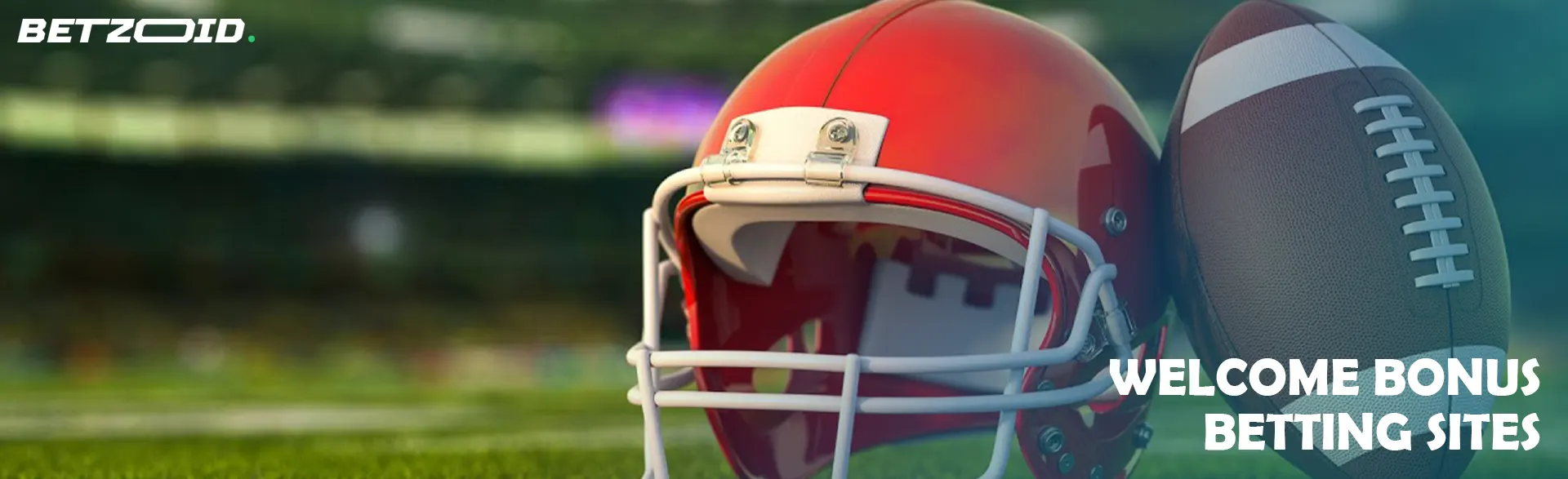 American football helmet and ball on field.
