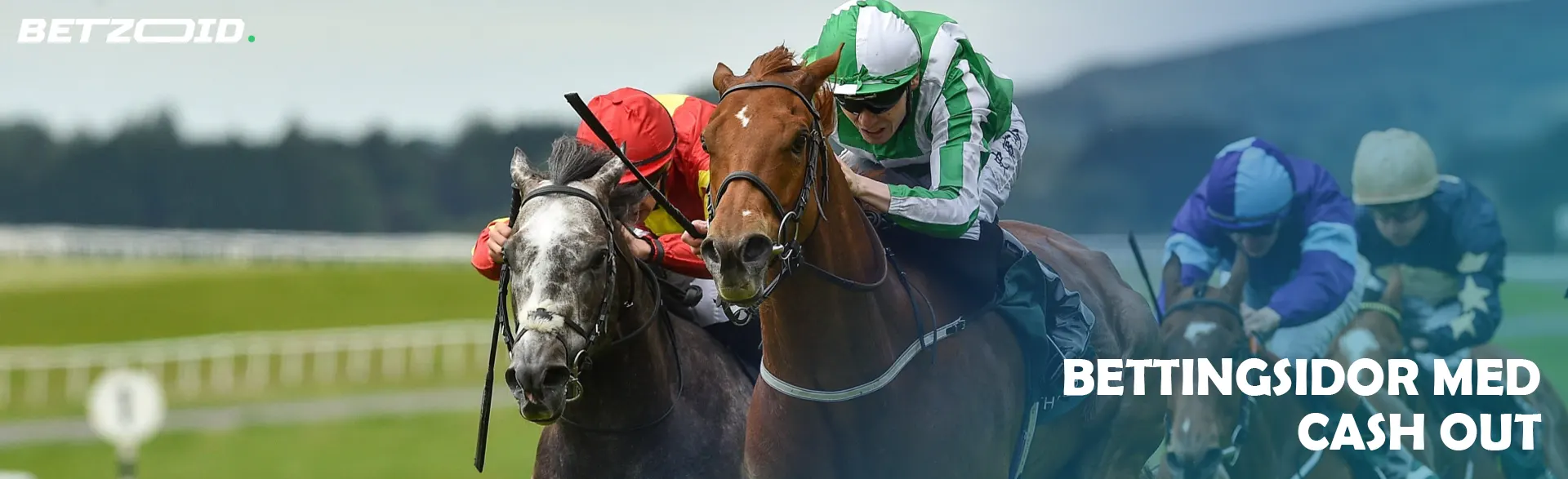 Jockeys på hästar under tävlingar.