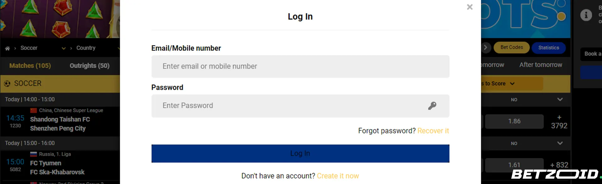 betxchange login screen for users.
