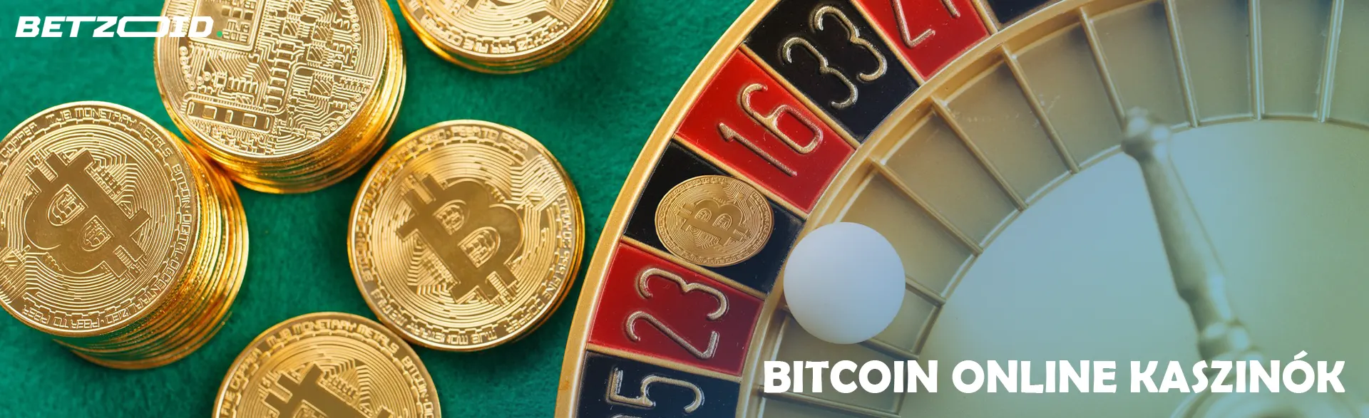 Bitcoin érmék egy rulettkerék mellett.