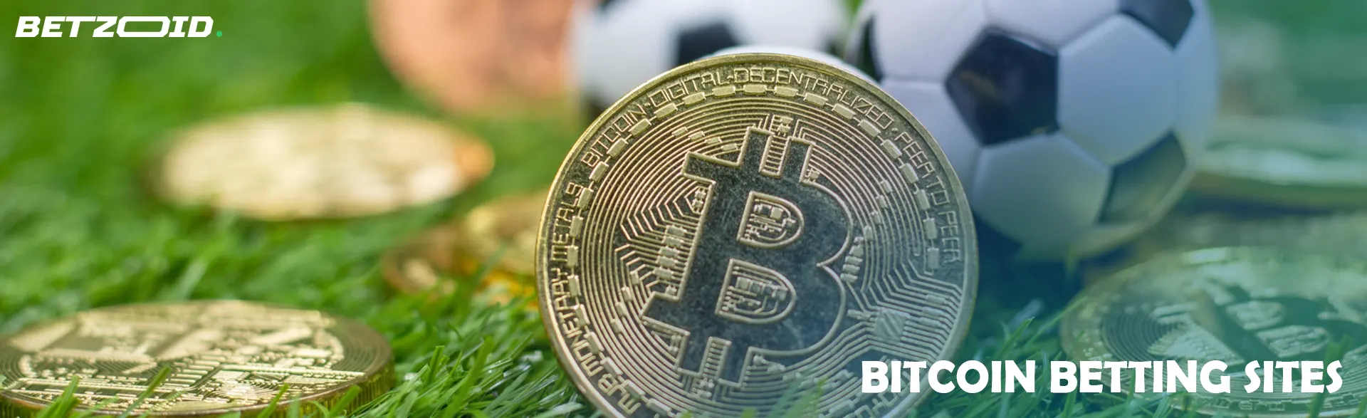 Bitcoin coin next to soccer ball.