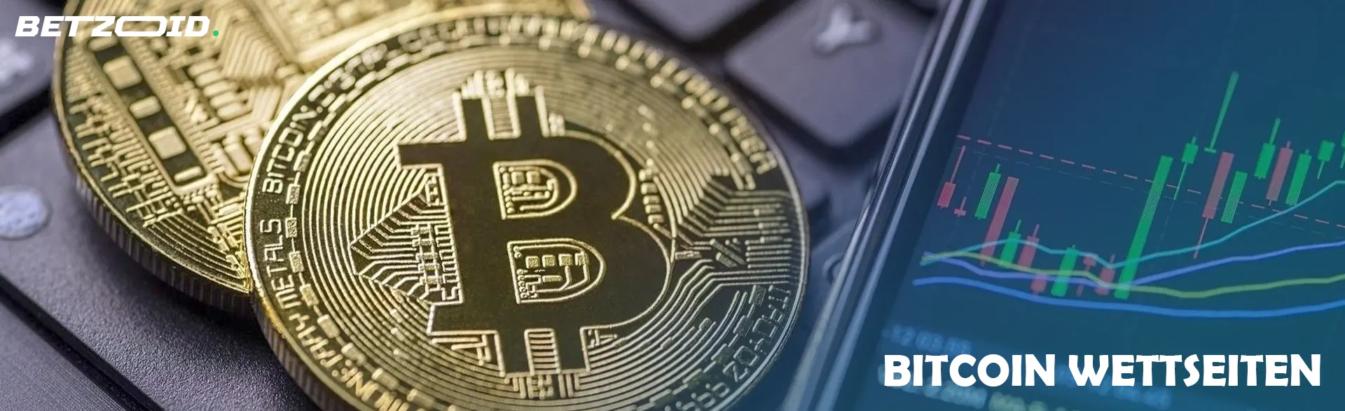 Bitcoin-Münzen neben einem Smartphone.