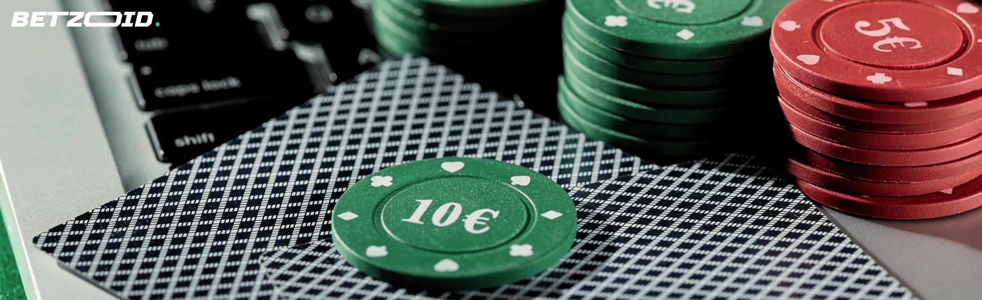 Οι μάρκες και οι κάρτες του καζίνο βρίσκονται στο πληκτρολόγιο.