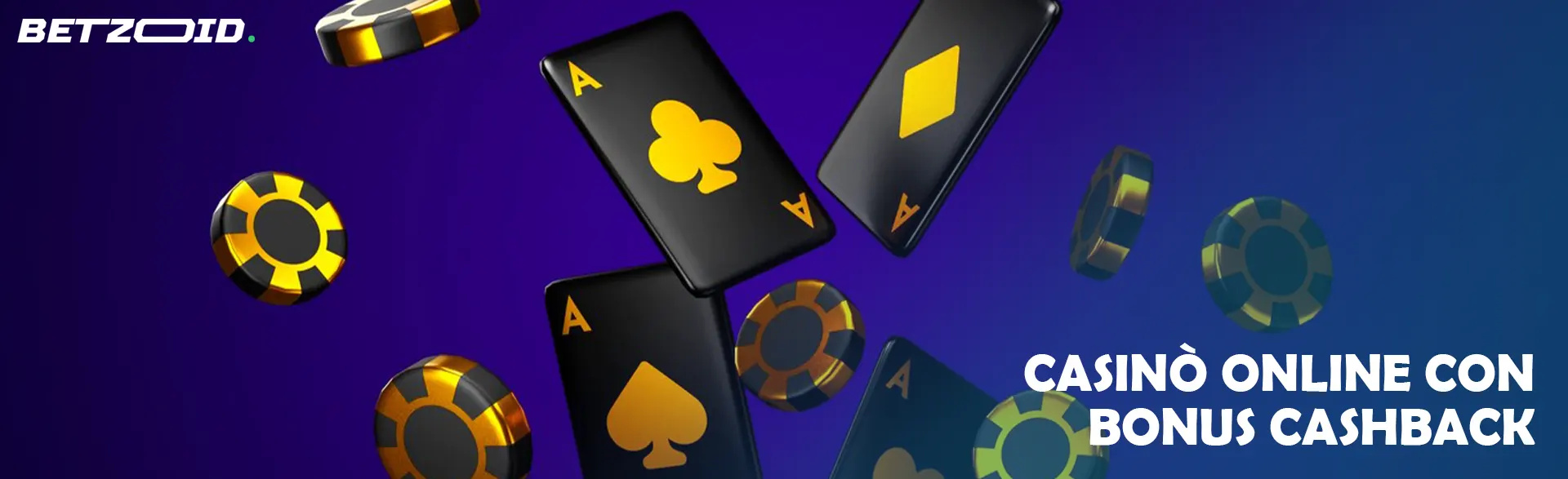 Carte da gioco nere e fiches gialle in aria.