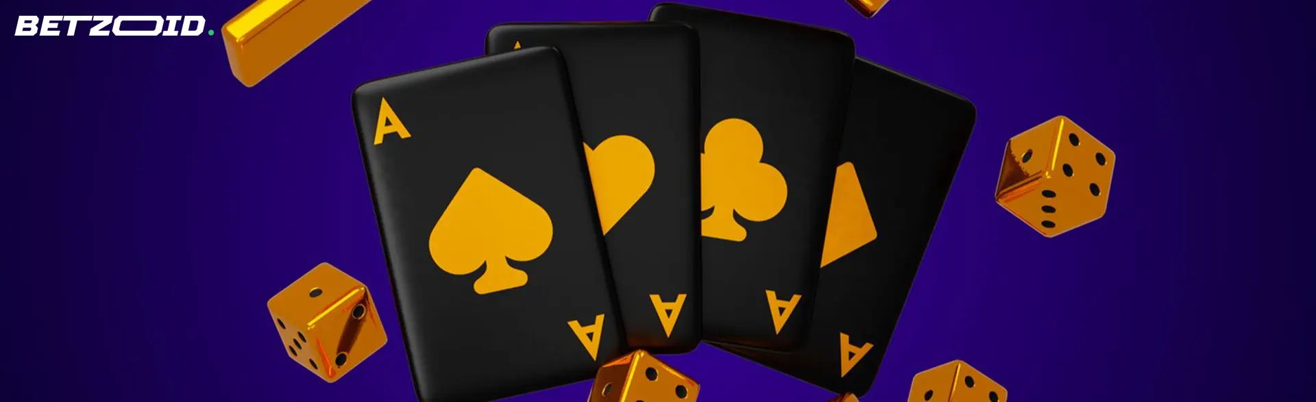 Carte da gioco nere e dadi dorati nell'aria.