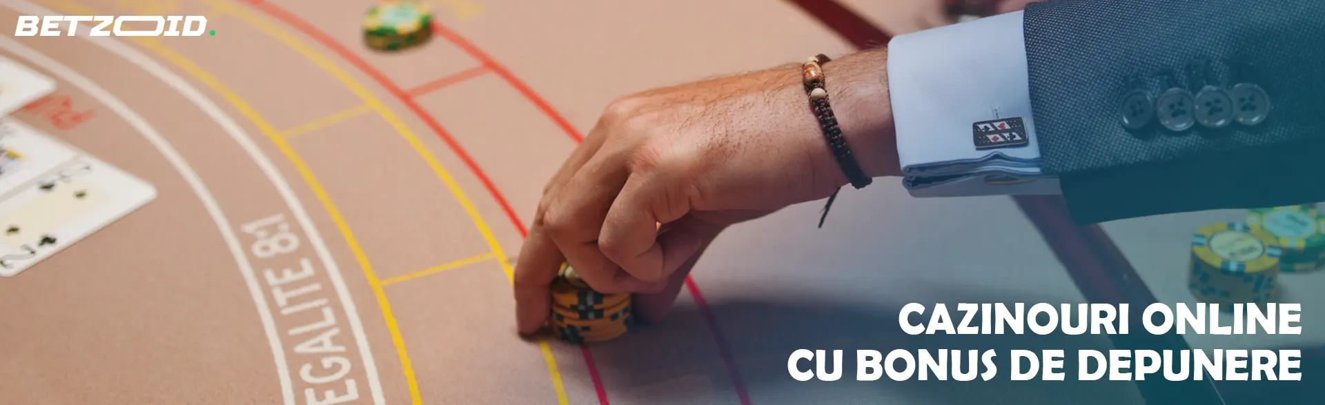 Jucătorul pune jetoane pe masa cazinoului.