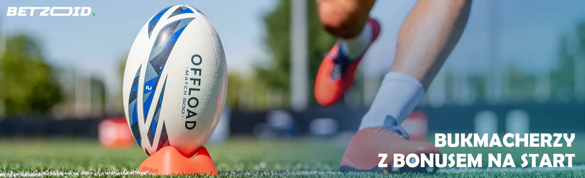 Piłka do rugby na stojaku przed kopnięciem.