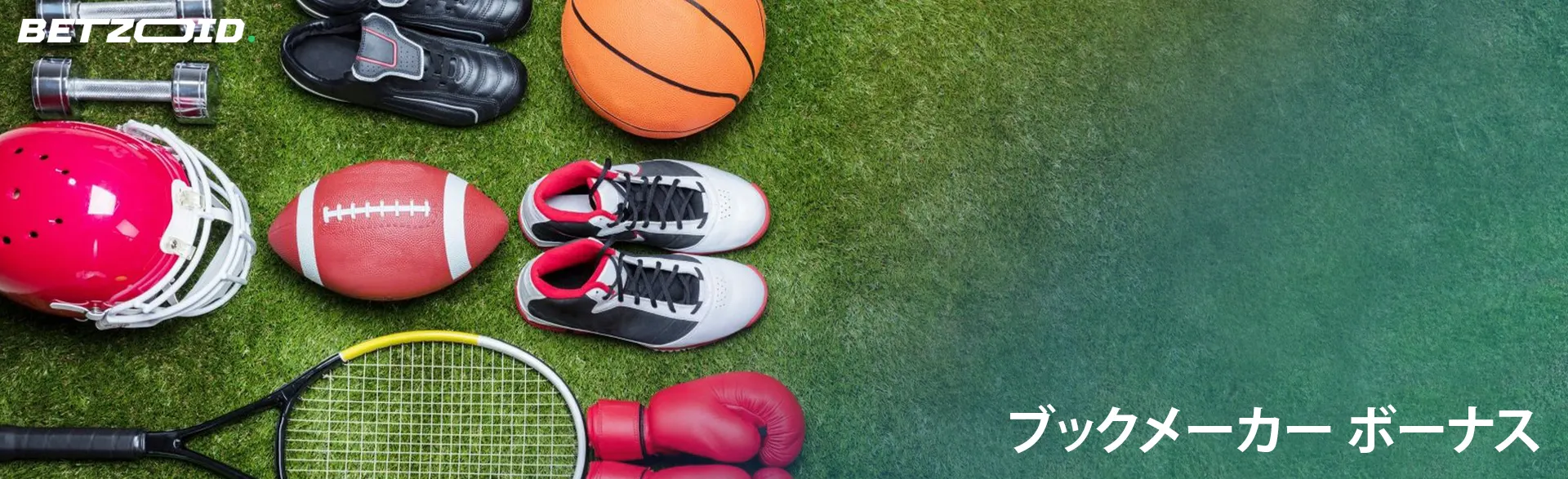 さまざまなスポーツ用品が芝生の上にあります。