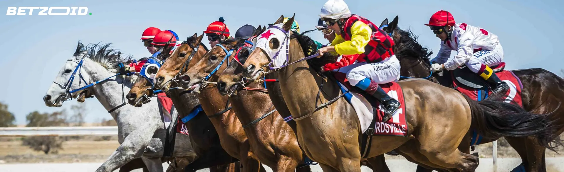 Dżokeje na koniach podczas wyścigów konnych.
