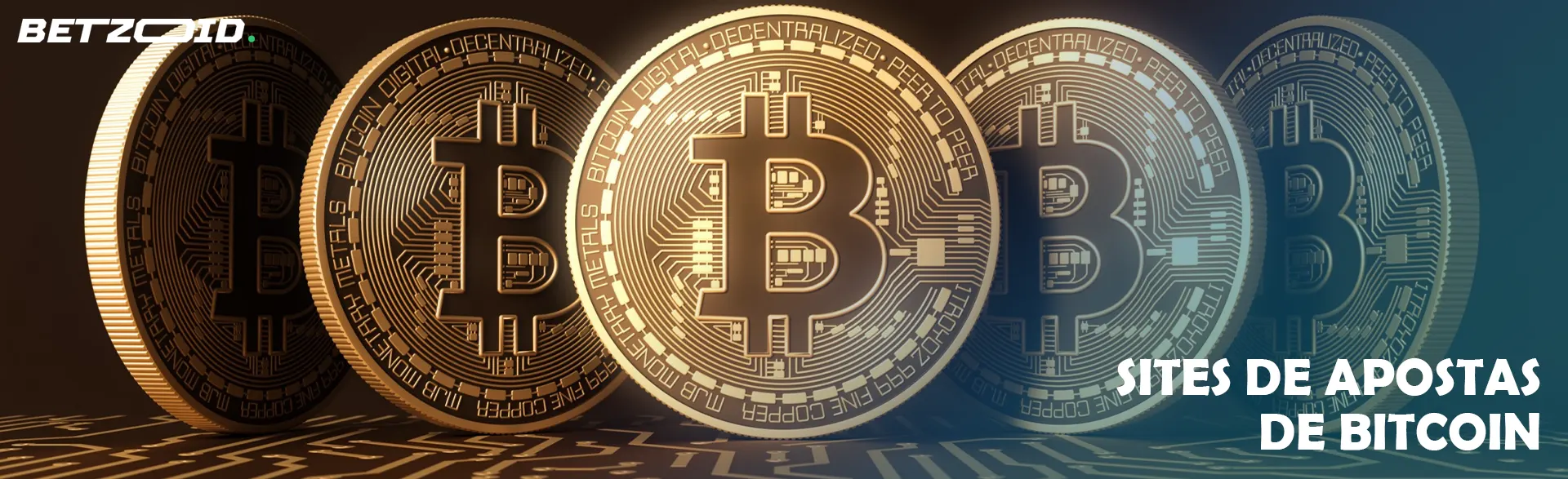 As moedas Bitcoin ficam enfileiradas.