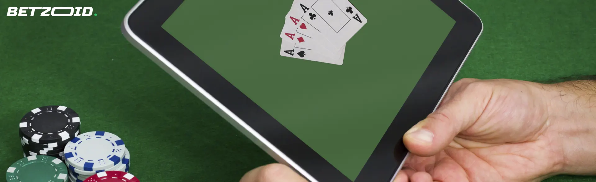 Chips and cards for playing on a tablet.