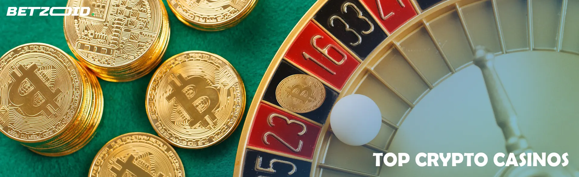 Cryptocurrency coins next to a roulette wheel.