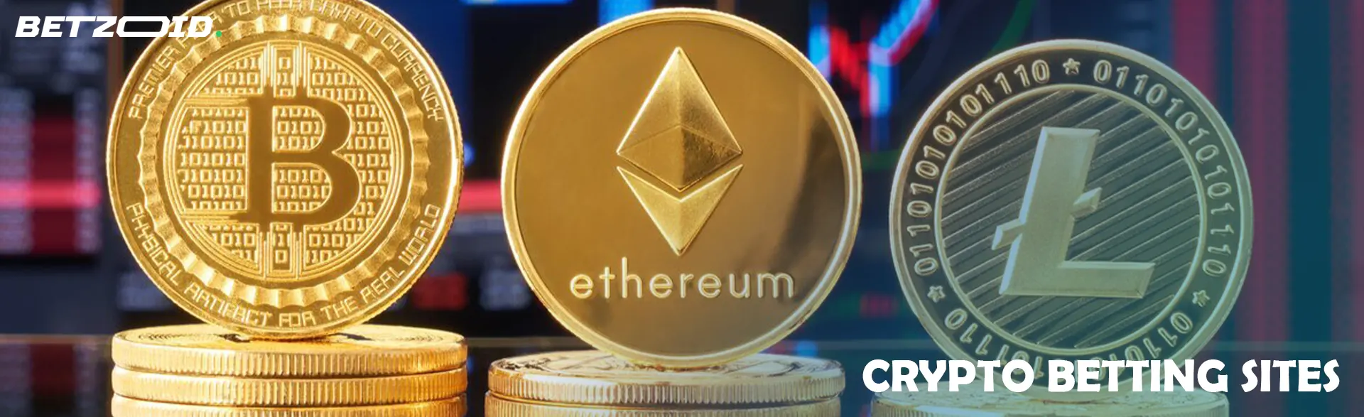 Coins of various cryptocurrencies.