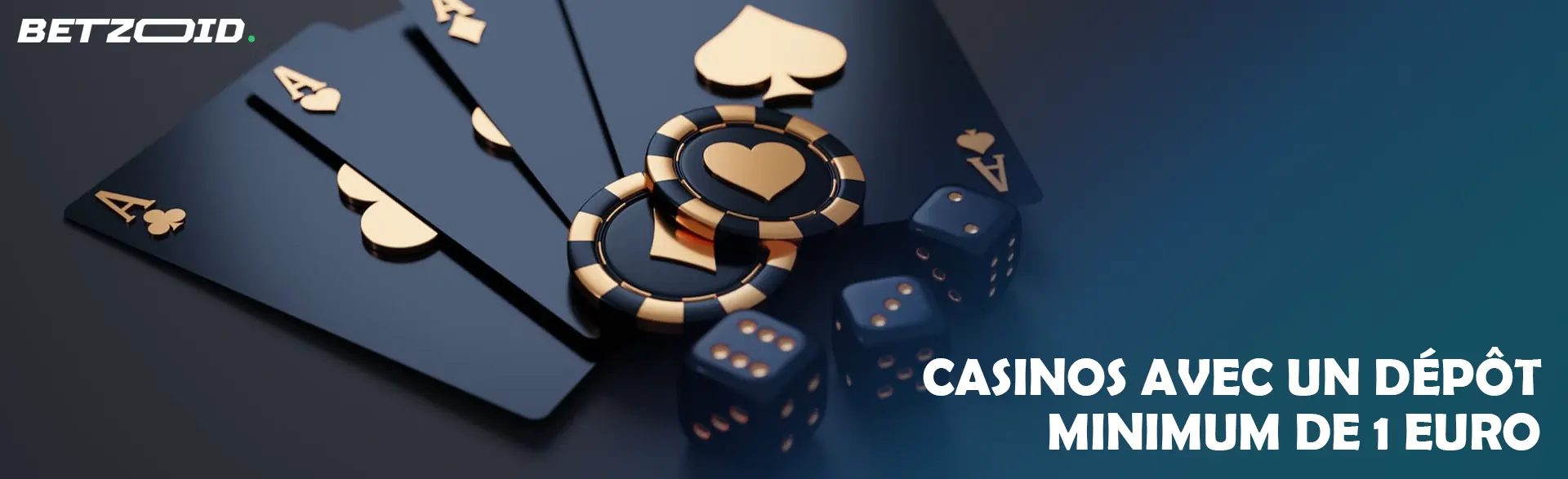 Jetons, cartes et dés sur fond sombre.