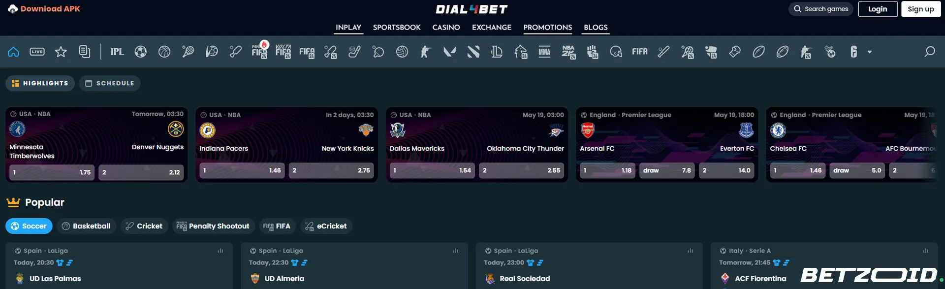 Dial4Bet review: sports betting interface.