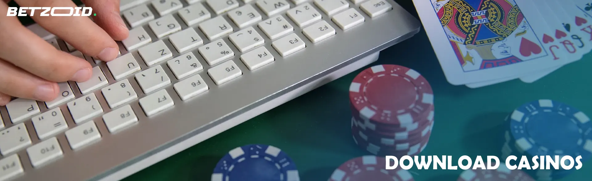 Cards and chips next to the keyboard.