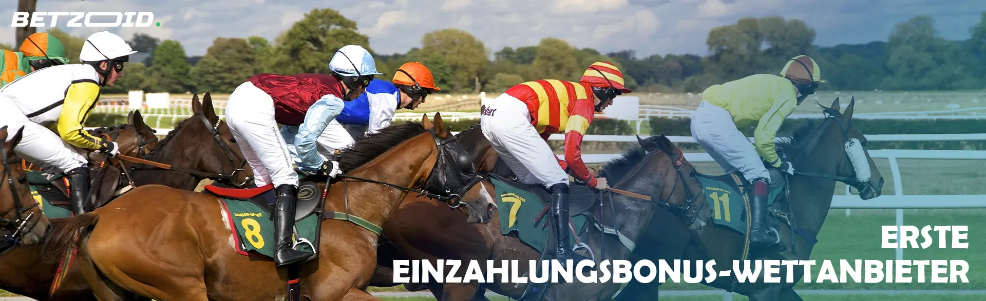 Jockeys auf Pferden während Rennen.