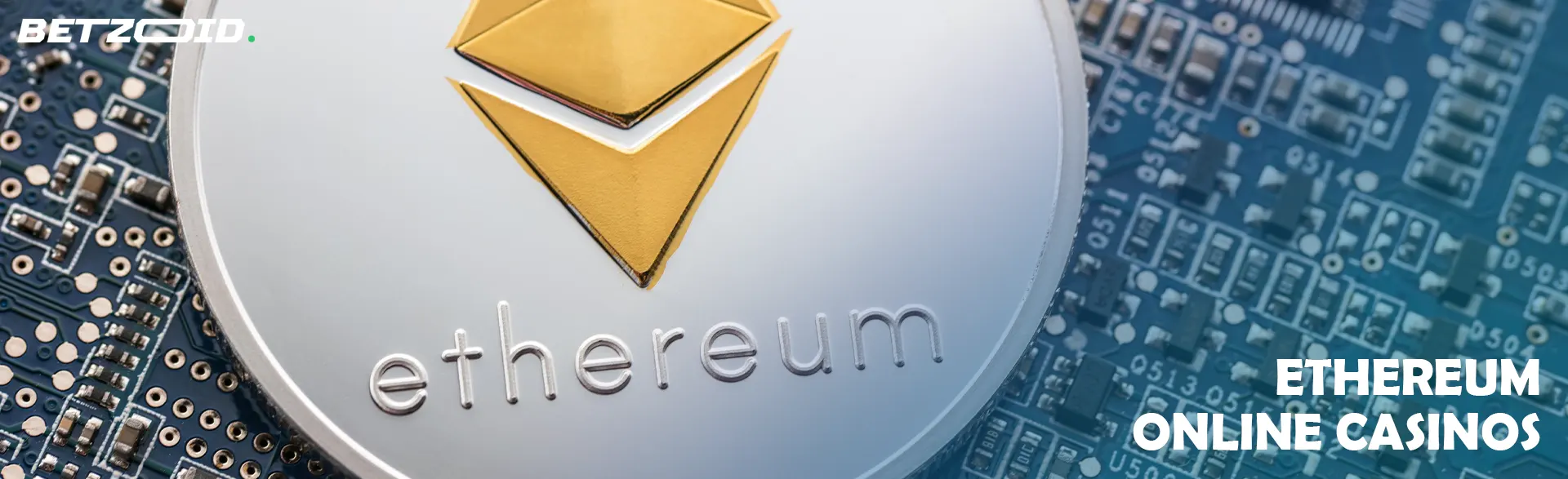 A cryptocurrency coin lies on a computer board.