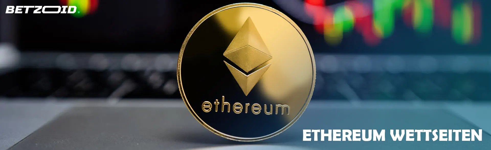 Ethereum-Münze auf dem Hintergrund von Diagrammen.