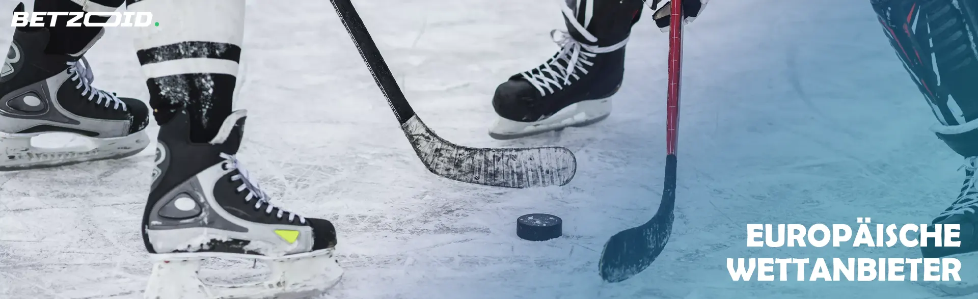 Hockeyspieler mit Stöcken auf dem Eis.