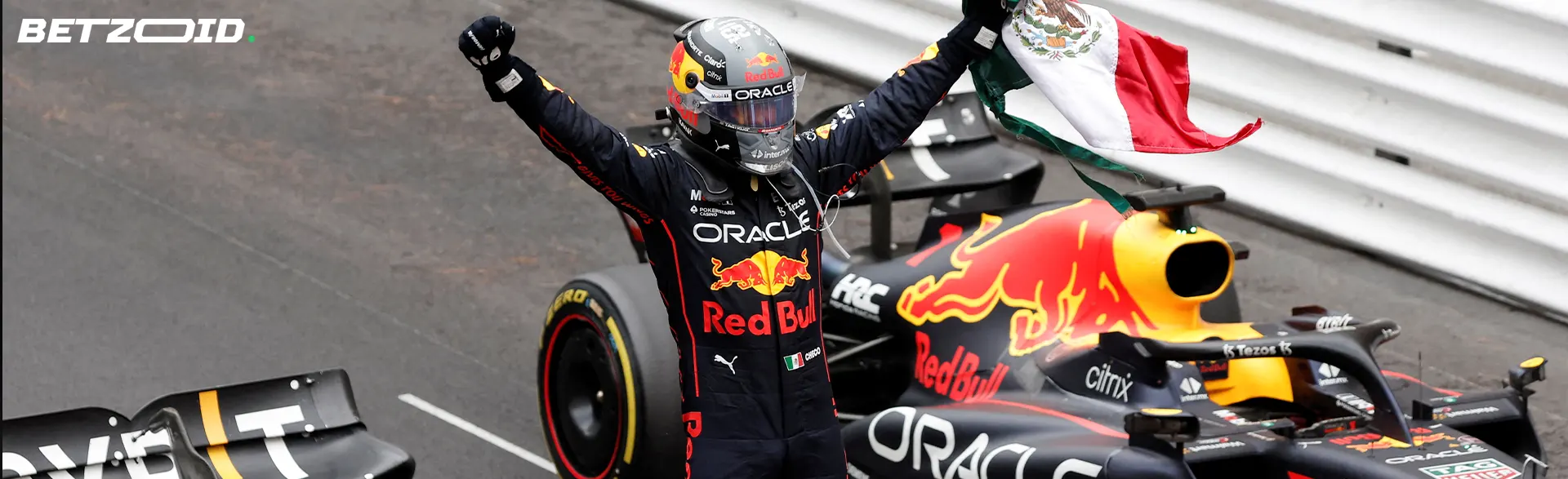 Formula 1 pilot celebrates victory.