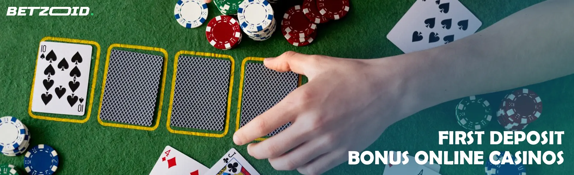 The player places cards on the casino table.